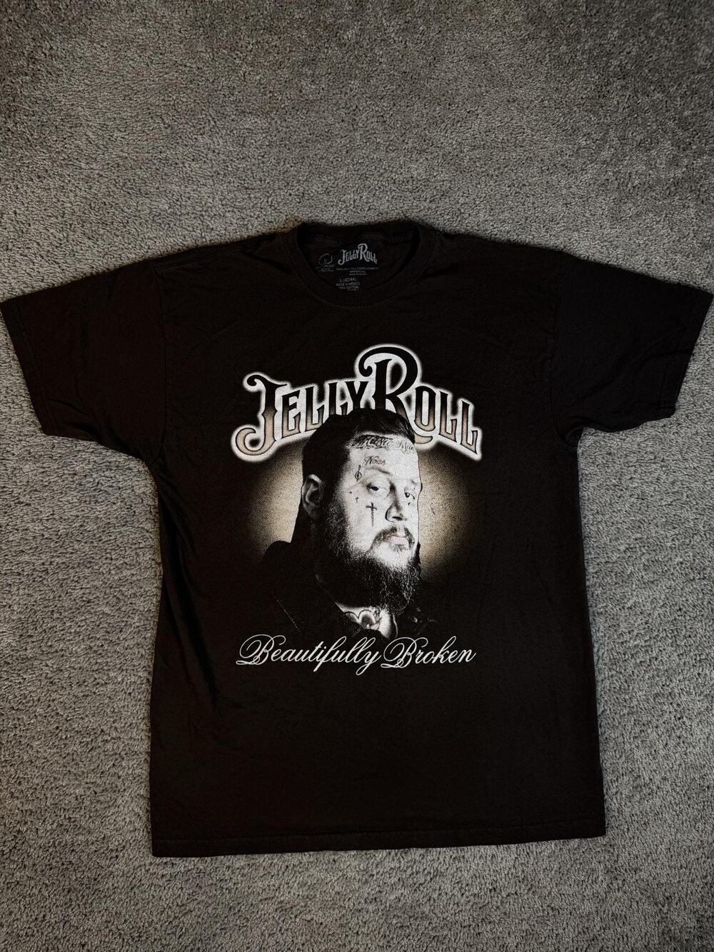 Jelly Roll Shirt Mens L Black Beautifully Broken Graphic Crew Neck Cotton